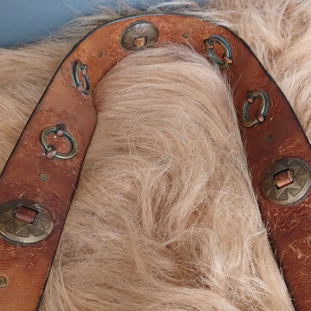 Vintage Chunky Distresed Brown Leather Belt with Brass Accents